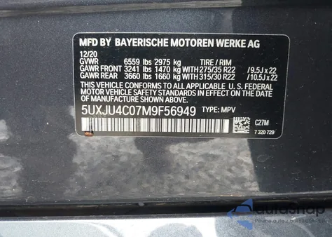 2021 BMW X5 M50I z USA, uszkodzony, nr VIN 5UXJU4C07M9F56949